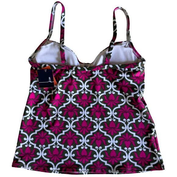 Lands End Floral Deco Tankini Top 10 Azalea Pink White Swirl Print Removable Cup - Picture 7 of 16